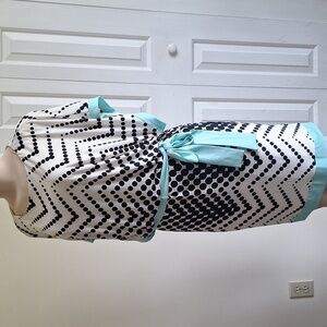 Sandra Darren Black and White Polka Dot Dress with Blue Trim Size 8